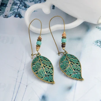 

Leaves drop Earring Bohemian Vintage green Hollow long for Women accessories 2019 Party ethnic dangle Earrings Boho Jewelry