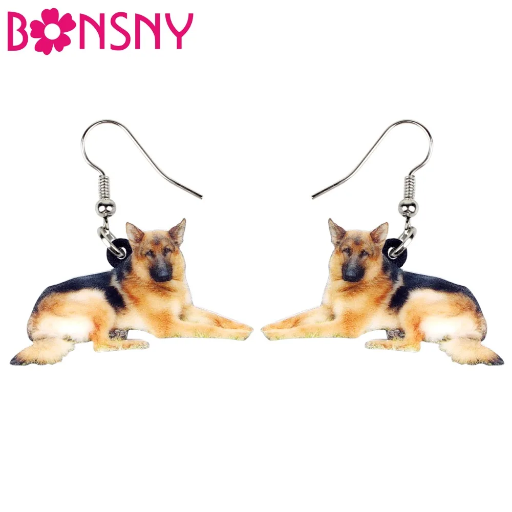 Bonsny акриловые новые серьги немецкой овчарки большие длинные висячие аниме