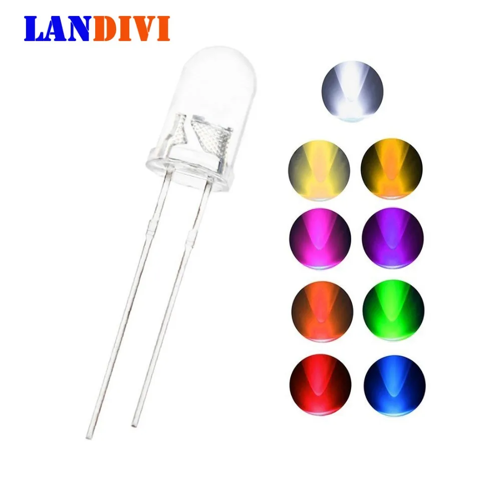 100PCS/lot 5mm led dioide light bead White Purple yellow red UV led