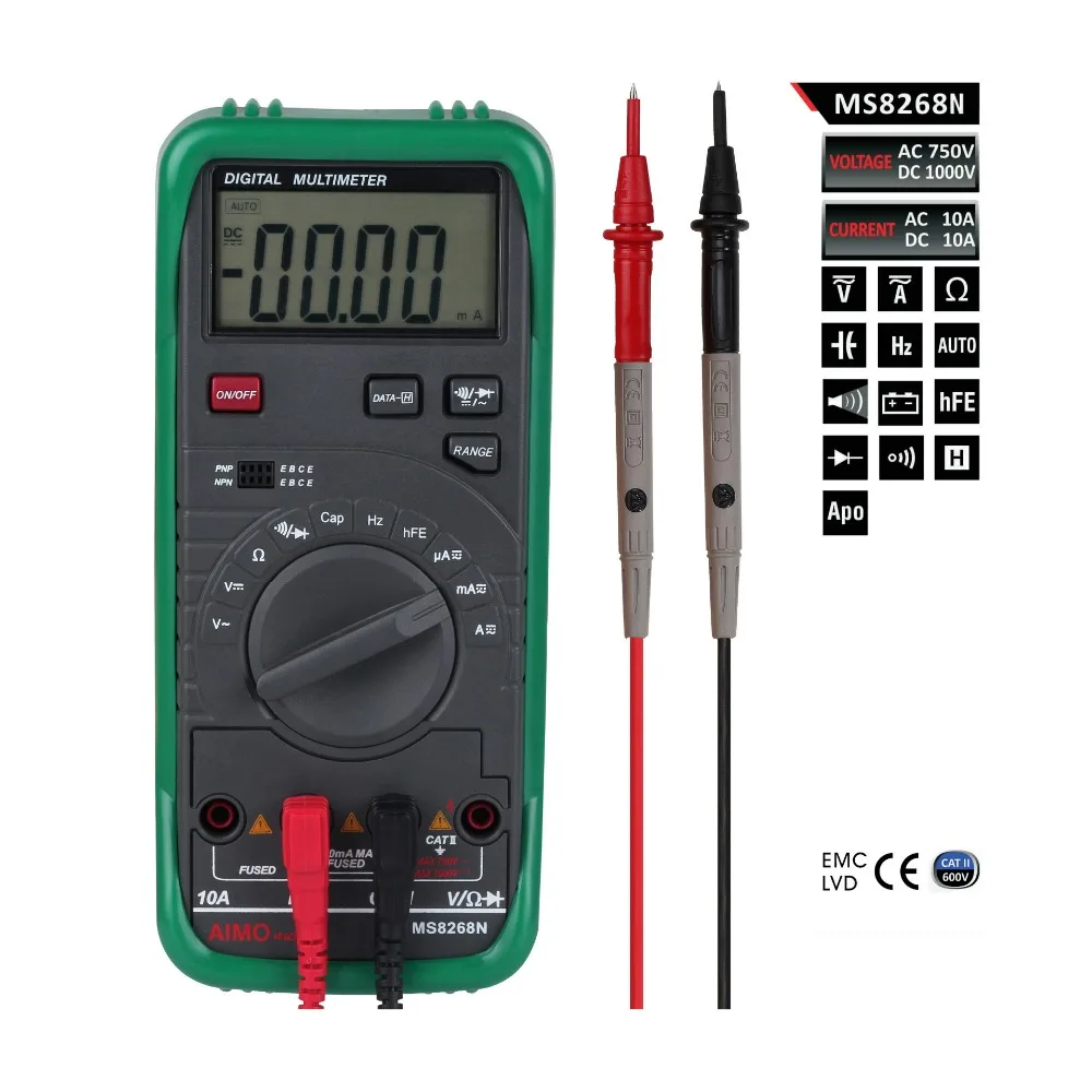 Aimometer MS8268N Авто Диапазон мультиметр переменного тока постоянного Напряжение Ом