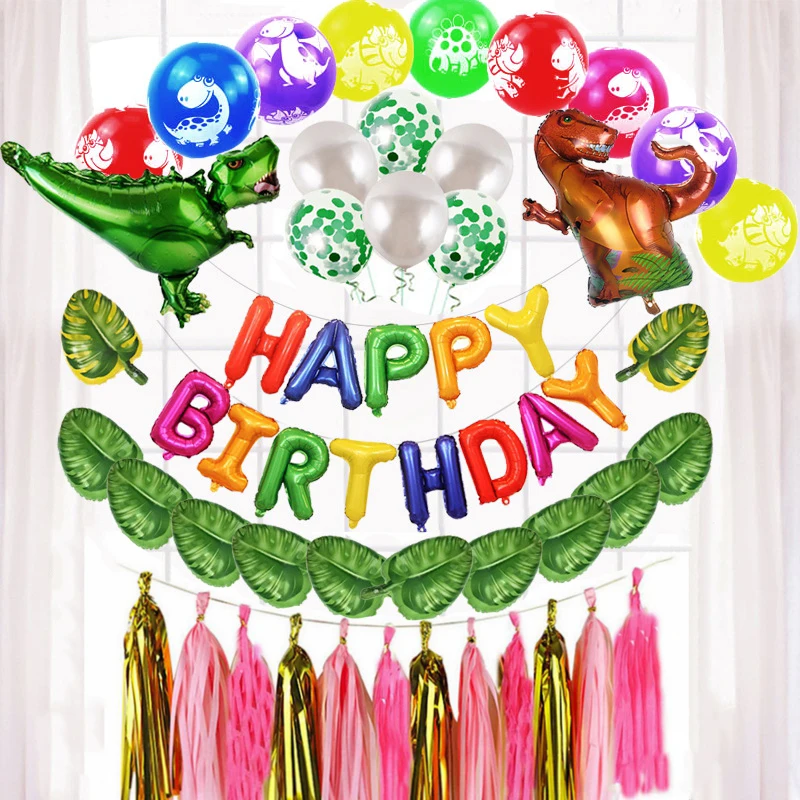 

Cartoon Dinosaur Theme Birthday Party Aluminum Balloon Set Foil 18inch Round 12inch Confetti Latex Balloon