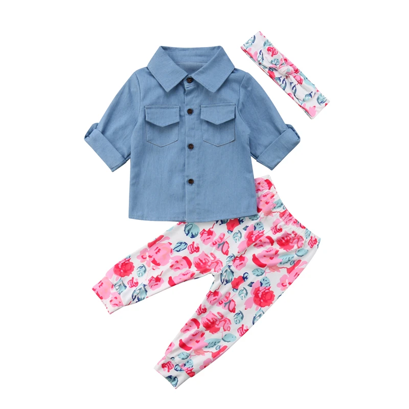  Toddler Kids Baby Girls Denim Long sleeve Top Long Pants Outfits Set Clothes USA