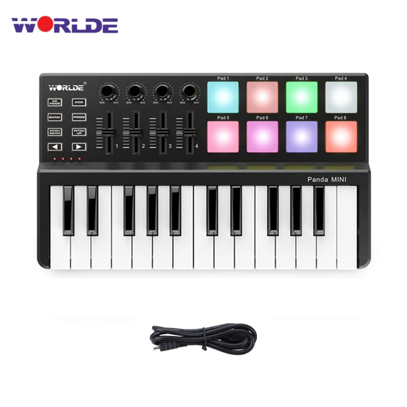 Продажа MIDI клавиатура с пандой, 25 клавиш, мини пианино, Ультра портативная USB клавиатура с барабанной подставкой, MIDI контроллер, профессиональный