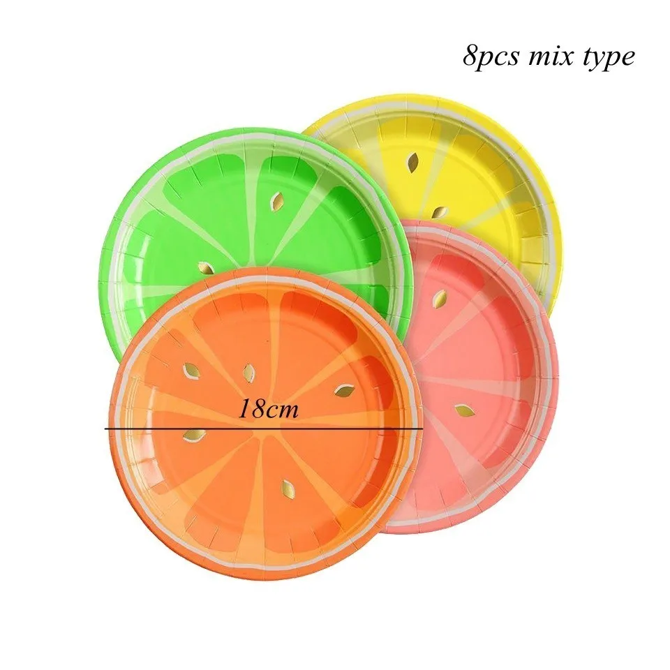 1 компл. Милые фрукты тема одноразовая посуда ананас баннер/воздушные шары летний бассейн вечерние свадебные предметы для украшения дня рождения - Цвет: 8pcs mix fruit plate