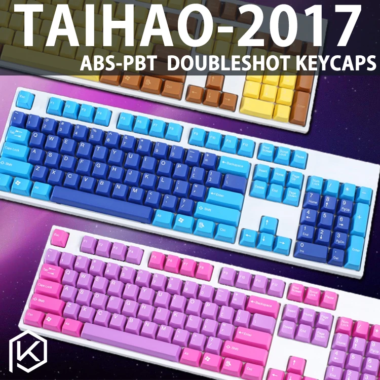 

taihao abs double shot keycaps for diy gaming mechanical keyboard color of ocean deep blue white yellow red orange purple pink