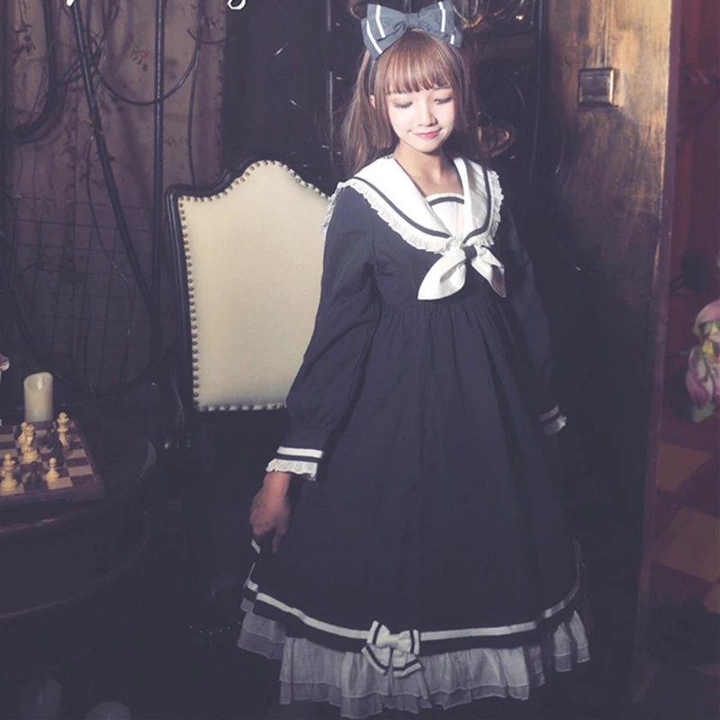Preppy-Style-Girl-Cute-Lolita-Bow-Black-Ruffles-Long-Sleeve-Sailor-Navy-Collar-Women-Dresses-Autumn (2)