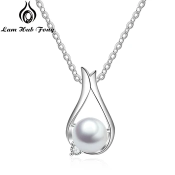 

925 Sterling Silver Pearl Pendant Necklace Chain Necklace Wedding Fine Jewelry Accessories Gift for Women (Lam Hub Fong)