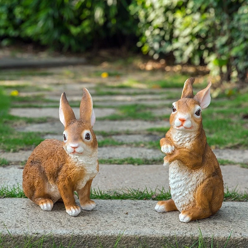 2 pcs garden rabbit sculptures rabbits figurine decoration animal