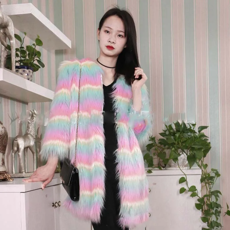 

O-neck Colours Thick Faux Fur Coats Women 2018 Winter Warm Slim Fit Fur Coats And Jackets Ladies Plus Size Fur coat 4XL Size