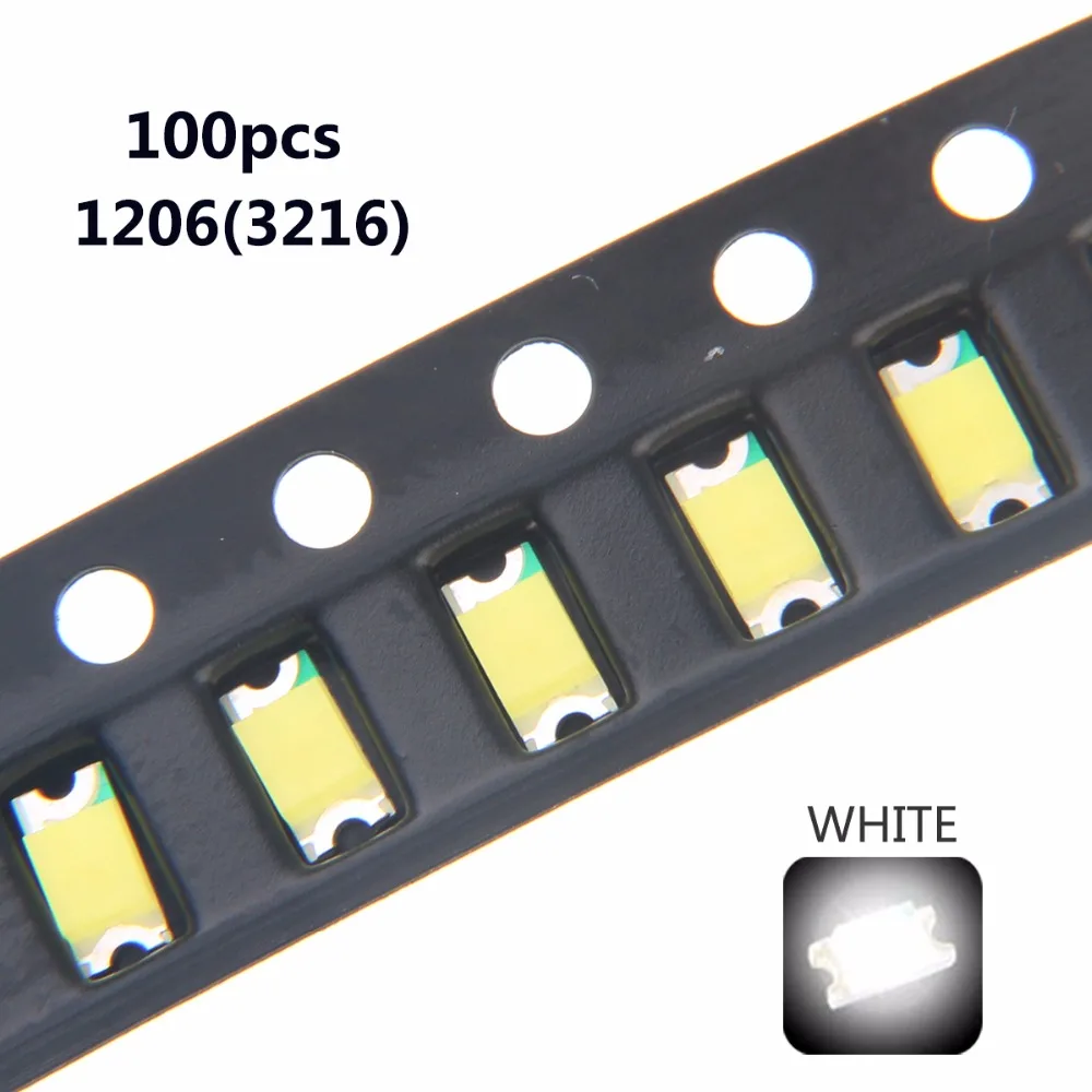 100 шт. SMD 1206(3216) белый ультра яркий 20 мА 3 в светодиодный светильник-чип, Диодная лампа поверхностного монтажа SMT бисера технология fpr PCB