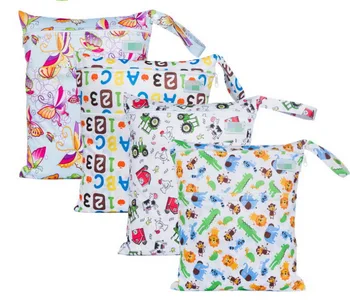 

DHL 50pcs Reusable Waterproof Fashion Prints Wet Dry Diaper Bag Double Pocket Cloth Handle Wetbags 30*36CM