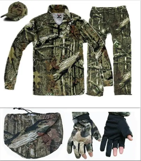 

Cotton breathable camouflage long-sleeved T-shirt pants cap mask gloves for Men's summer hunting fishing