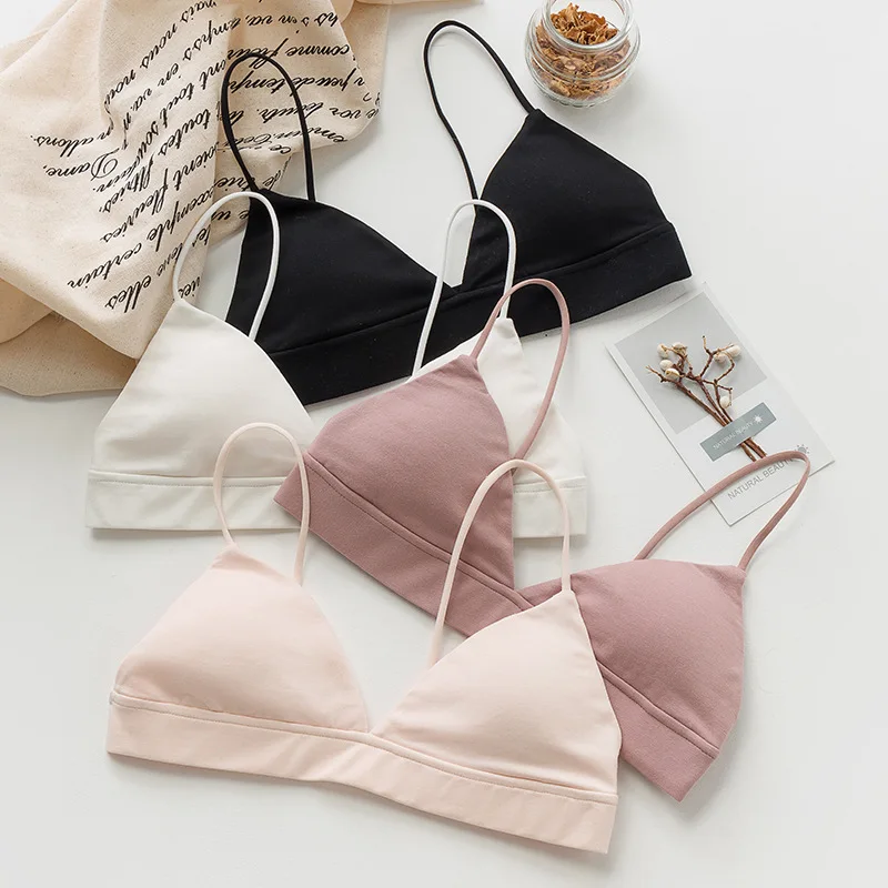 

Cotton Women Plunge Bra Triangle Cups Pads French Sexy Comfortable Bralette Female Soft Lingerie Sleeping Bra Wirefree Lenceria