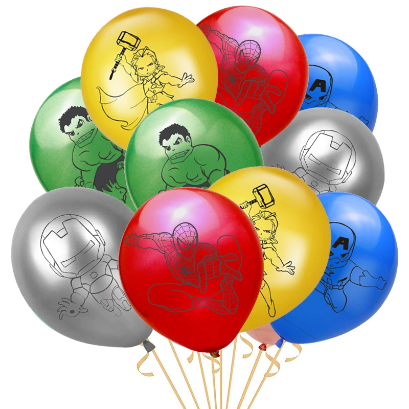 

10pc Spiderman Hulk Thor Captain America Iron Man Latex Balloon Baby Boy Superhero Theme Birthday Party Decoration Ballon Globos