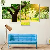5 Panels Green Tree Painting Canvas Wall Art Picture Home Decoration Living Room Canvas Print Modern Painting No Frame HW020