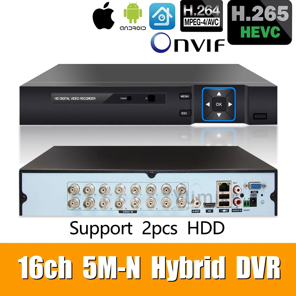 6 в 1 16ch* 5M-N/4M-N AHD DVR видеонаблюдения CCTV видео рекордер 1080N Гибридный DVR для аналогового AHD CVI TVI ip-камеры XMEYE