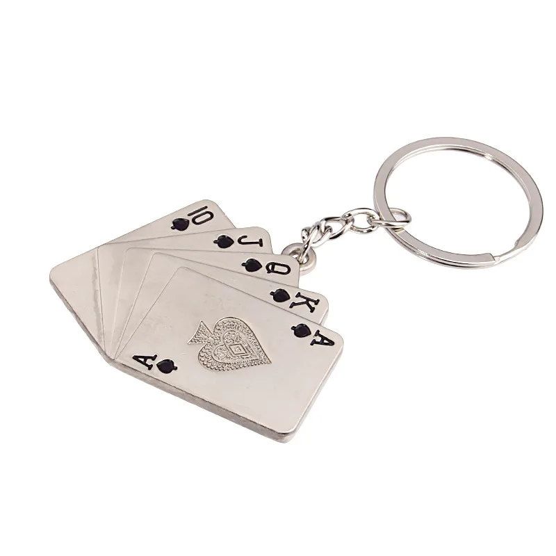 Metal Poker Cards Key Chains Ring Poker Club Accessory Men Poker Key