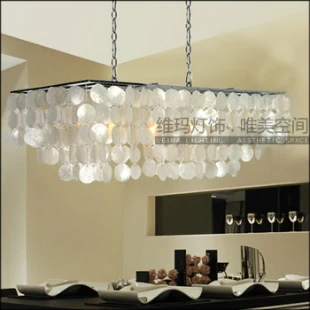 

modern minimalist rectangular garden natural shell pendant light dining-room living room bar hanging lighting light lamp