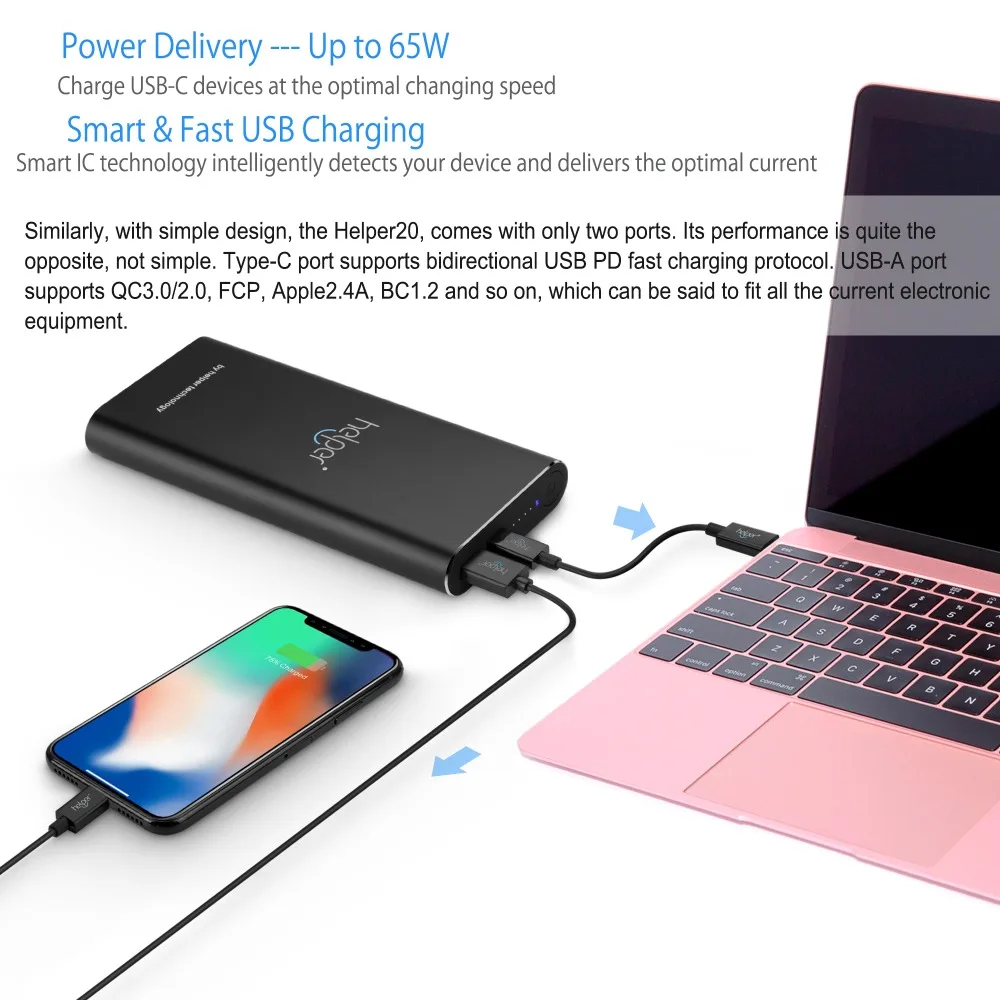 PD+QC with USB Type-C Input / Output and QC Output for New MacBook Pro Nintendo switch iphone Mi notebook USB Type-C Laptops