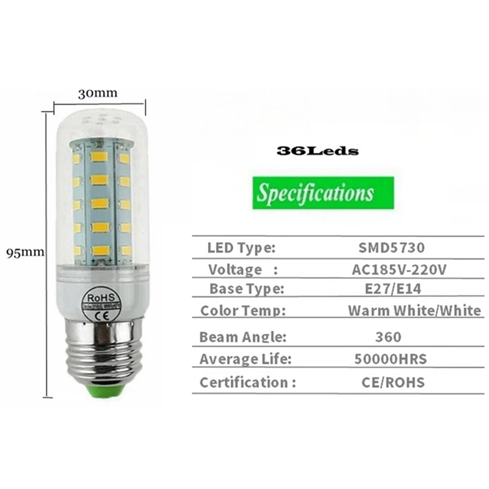 Светодиодные лампы E27 E14 SMD5730 36/48 В переменного тока|Светодиодные и трубки| |