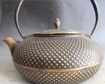 

10" Marked Chinese Dynasty Palace Bronze Teapot Teakettle Bottle Pot Statue