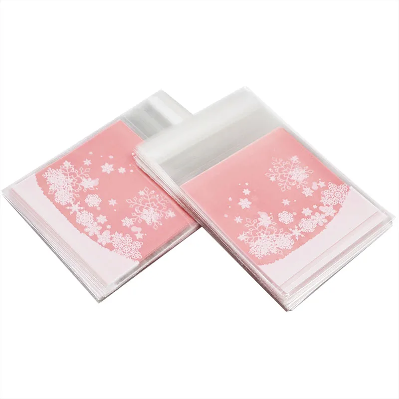 

50pcs Snowflake Cookie Bags Pink Red Gift Bags For Candy Biscuits Snack Baking Package Christmas Party New Year Favors Supplies