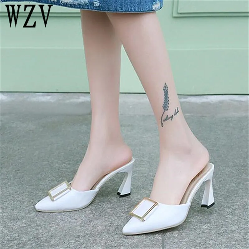 

2018 New Women sandals Korea Style High heels slipper Summer pointed toe Woman Shoes High Heels Slippers shoes woman