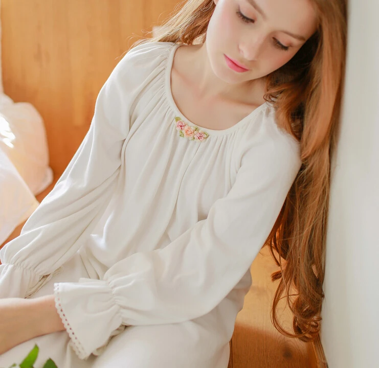 Новая зимняя Женская длинная бежевая винтажная Пижама плотная Домашняя одежда ночная рубашка из хлопка