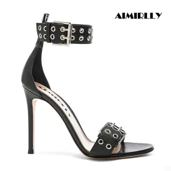 

Aimirlly Fashion Women Peep Toe High Heels Sandals Studs Strap Ankle Buckle Ladies Party Summer Dress Heels Black