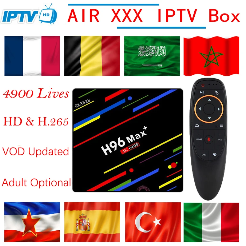 H96 MAX Plus 4G32G/4G64G Android 8.1 TV Box with 4900 Live VOD XXX France Arabic Spain Italy Nordic Europe HD IPTV Media Player