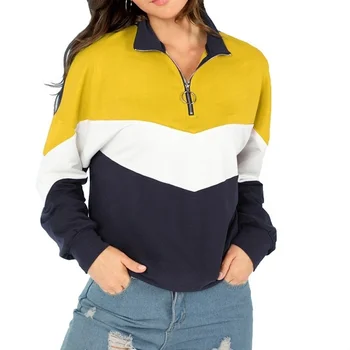 

ZOGAA Campus Sweatshirts Pullover Women Top Multicolor Casual Zip Half Placket Color Block Stand Collar Long Sleeve Sweatshirts