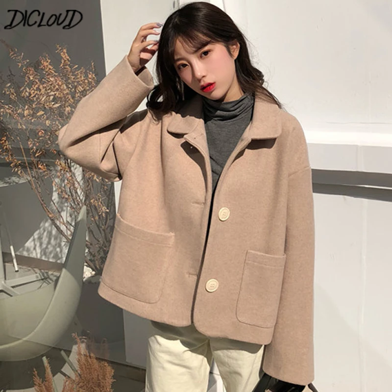 

DICLOUD Korean Woolen Coats Women Winter 2018 Designer Long Sleeve Jackets Ladies Short Coat Woman Harajuku Brand Fashion Tops