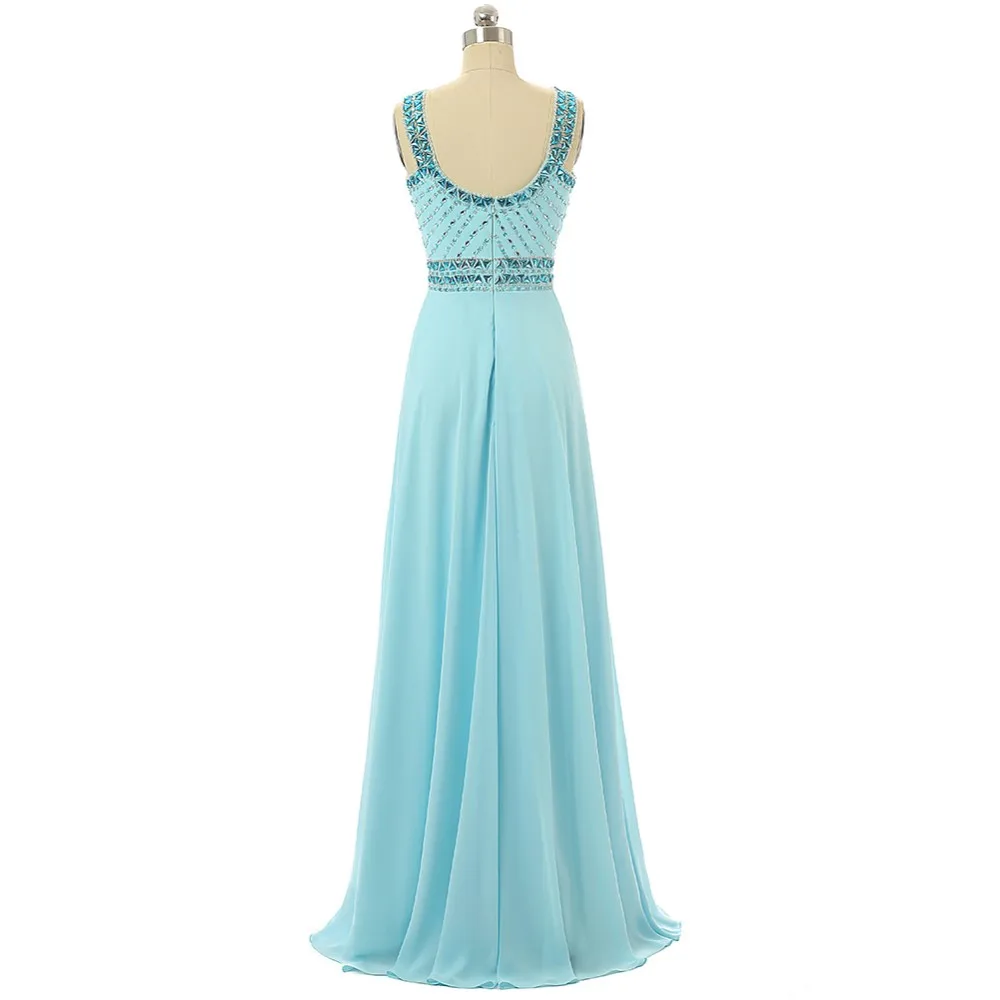 Изготовленное на заказ светло-голубой шифон горный хрусталь свадебное платье без спинки длинное 2019 торжественное вечернее платье 8 класс