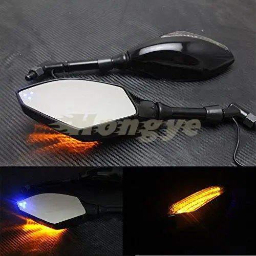 Motorcycle Indicator Rearview Side Mirrors & Integrated LED Turn