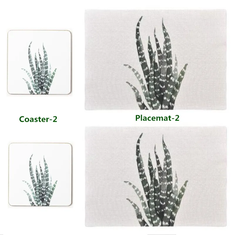 Коврик для стола с зеленым растением, 2 шт. мягкие ПВХ салфетки и 2 шт. деревянные подставки, Нескользящие подставки для кофе, чая, напитков, фирменный коврик, 1 комплект