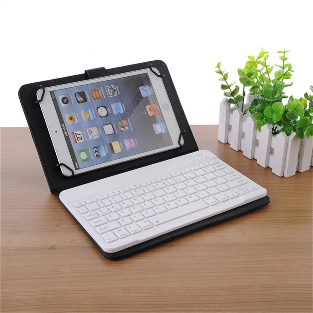 

Universal Bluetooth keyboard With Leather Sheath for iPad, iPhone, Android devices, and Windows tablets Black/White Color