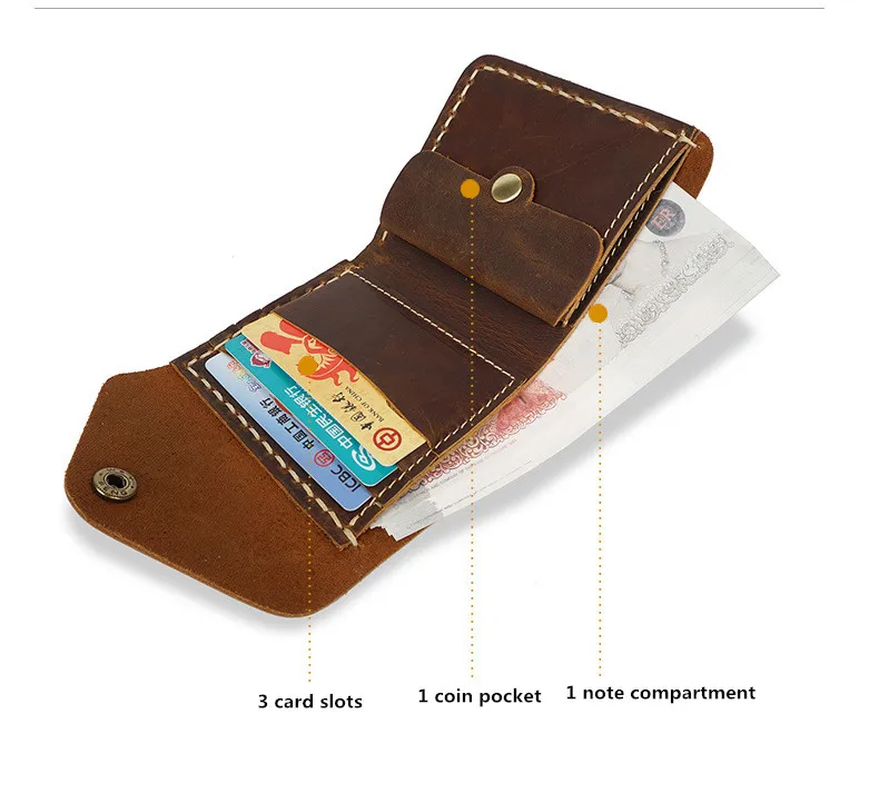 Crazy Horse кожаный бумажник мужской короткий винтажный ручной работы из натуральной воловьей кожи мужской кошелек держатель для карт с карманом для монет