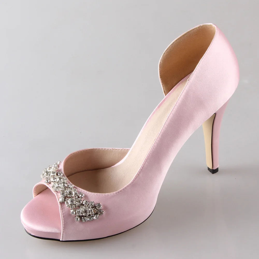 Handmade sweet pink D'orsay heels with rhinestones diamonds on the toe wedding party prom pumps bridal bridalmaids pink shoes