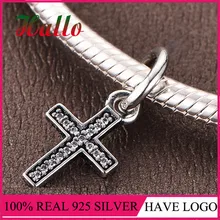 Натуральная серебряные бусины 925 пробы религиозный Крест Шарм Подходит DIY Браслеты и браслеты Цепочки и ожерелья Для женщин Fine Jewelry