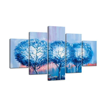 

Canvas Prints Pictures Wall Art Framework 5 Pieces Blue Trees Abstract Paintings For Living Room Landscape Poster Home Decor