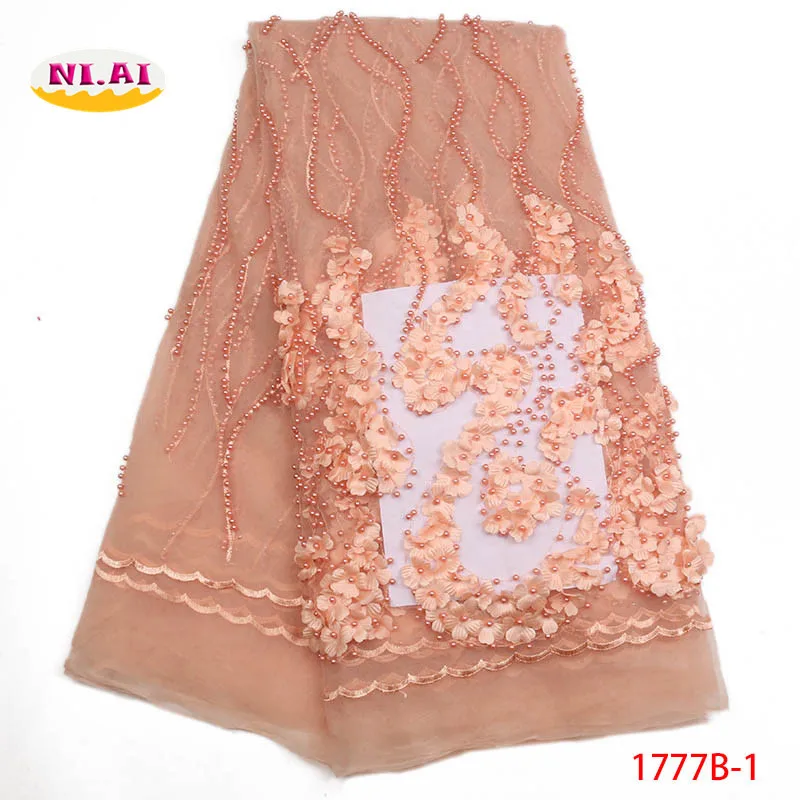 

Nigerian French Lace Handmade Beaded, Latest French Laces Fabric, African 3D Applique Lace Fabrics MR1777B