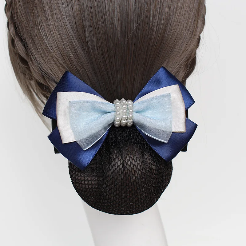 

High Quality Fabric Bow Head Flower Hairpin Nurse Hotel Stewardess Hair Clips Cover Net Bun Snood for Women Accessories Gifts