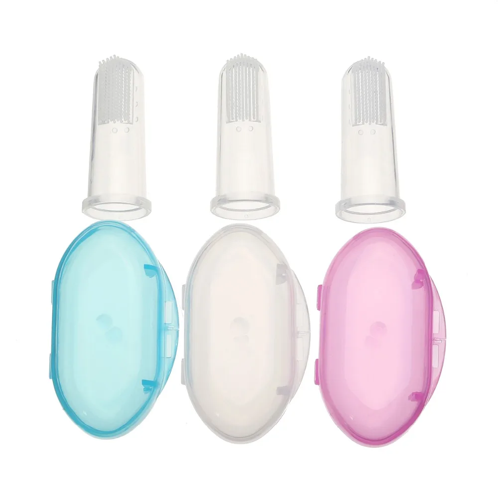 1Pcs Baby Infant Healthy Soft Silicone Finger Toothbrush Teeth Rubber Massager Kids Brush Convenient With Box Three Color