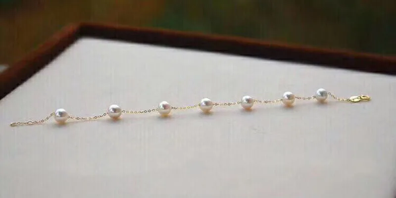 Sinya Au750 18K Gold chain Bracelet Anklet with 7pcs natural pearls for women girls Mom length 16-20cm optional