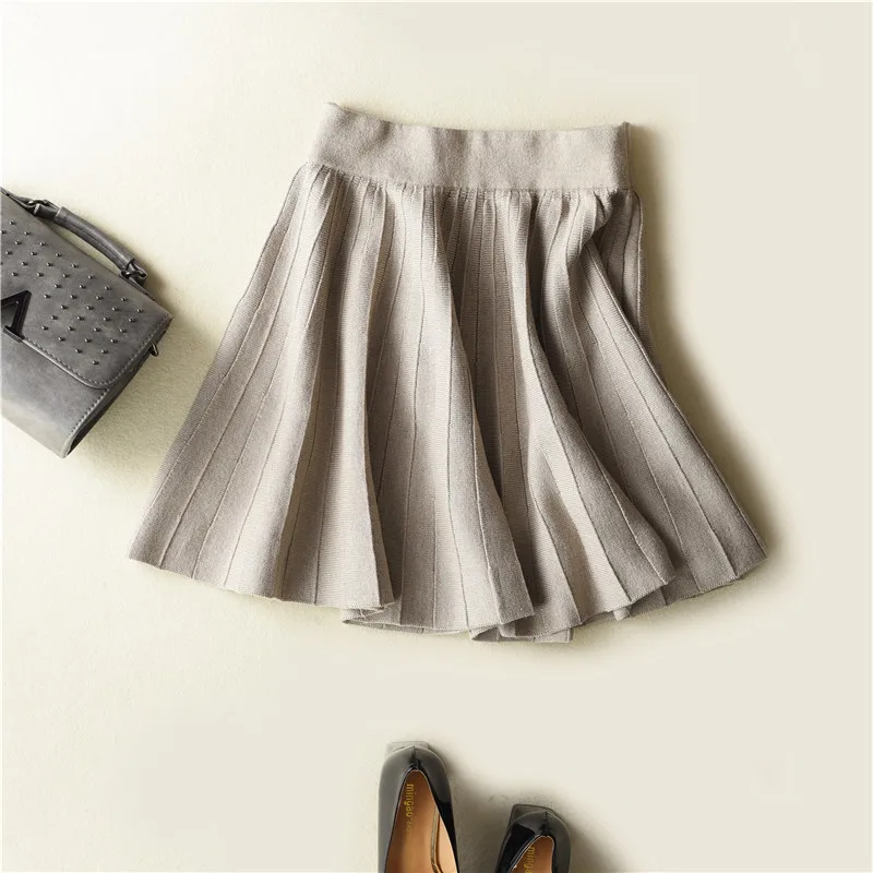 JECH New Fashion Spring Cashmere Wool Warm Women Sexy Solid Color Short Mini Skirts Pleated Winter Autumn Female Black Skirt | Женская
