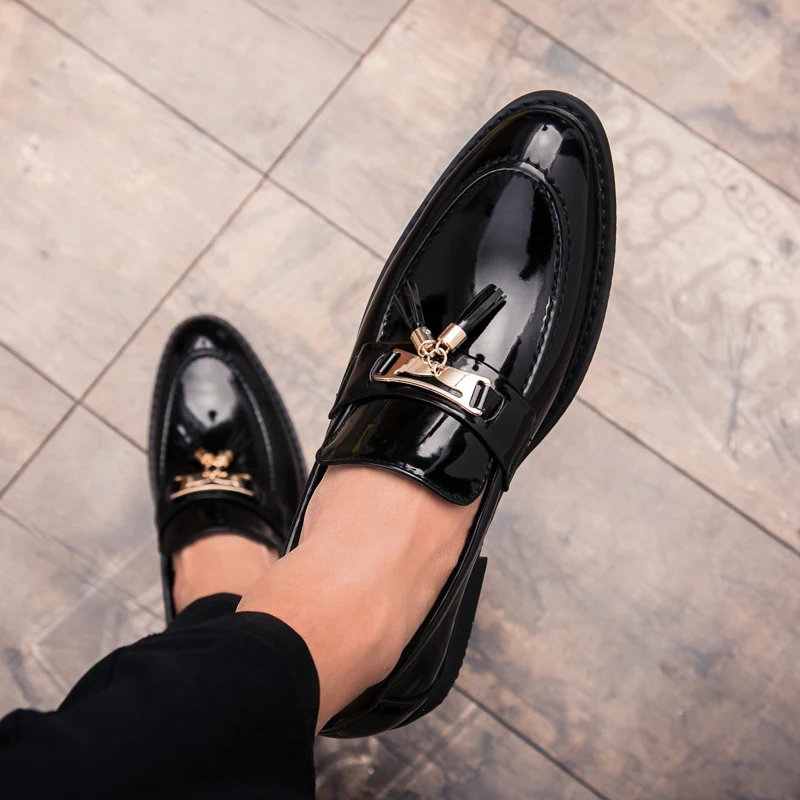 men formal dress shoes luxury brand tassel metal slip on oxford shoes for men italian leather male footwear classic dress flats (6)