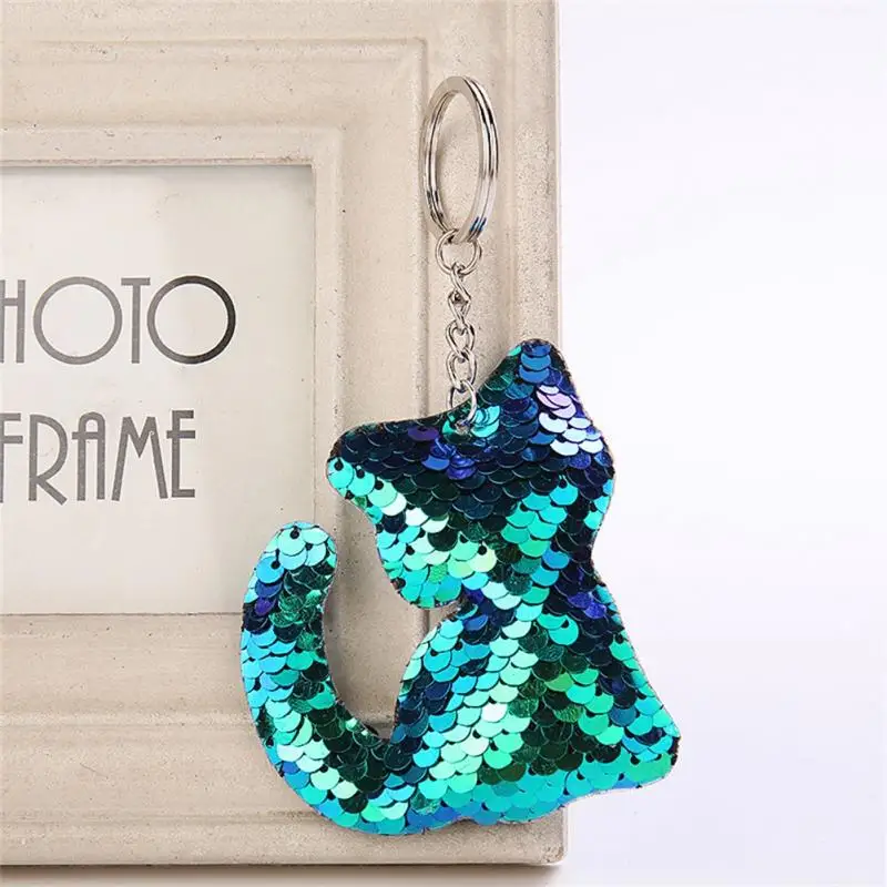 

1PC Unique Mermaid Sequins Key Chain Cute Cat Glitter Women Girls Llaveros Handbag Car Bag Purse Pendants Holder Accessories