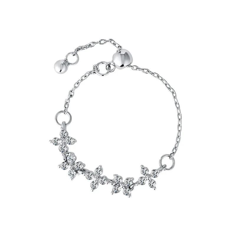 

2018 Luxury Sweet Cute Silver Color Crystal Cubic Zirconia Flower Adjustable Chain Rings for Women Wedding Party Jewelry Gift
