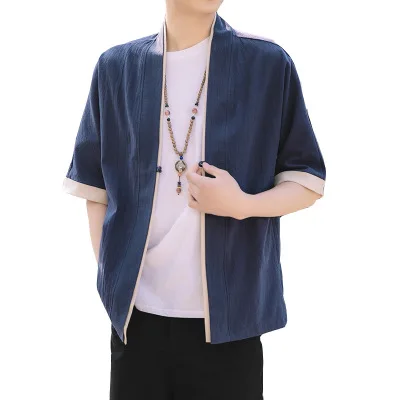 

Ancient Chinese Hanfu Men's Zen Dress Tang Dress Chinese Short Sleeved Men's Coat Linedao Dresses Kung Fu sitting outwear