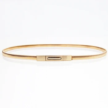 

Women Punk Full Metal Mirror skinny Waist Belt 2019 Metallic Gold Plate 3cm Wide Chains Lady ceinture sashes for dresses RT03